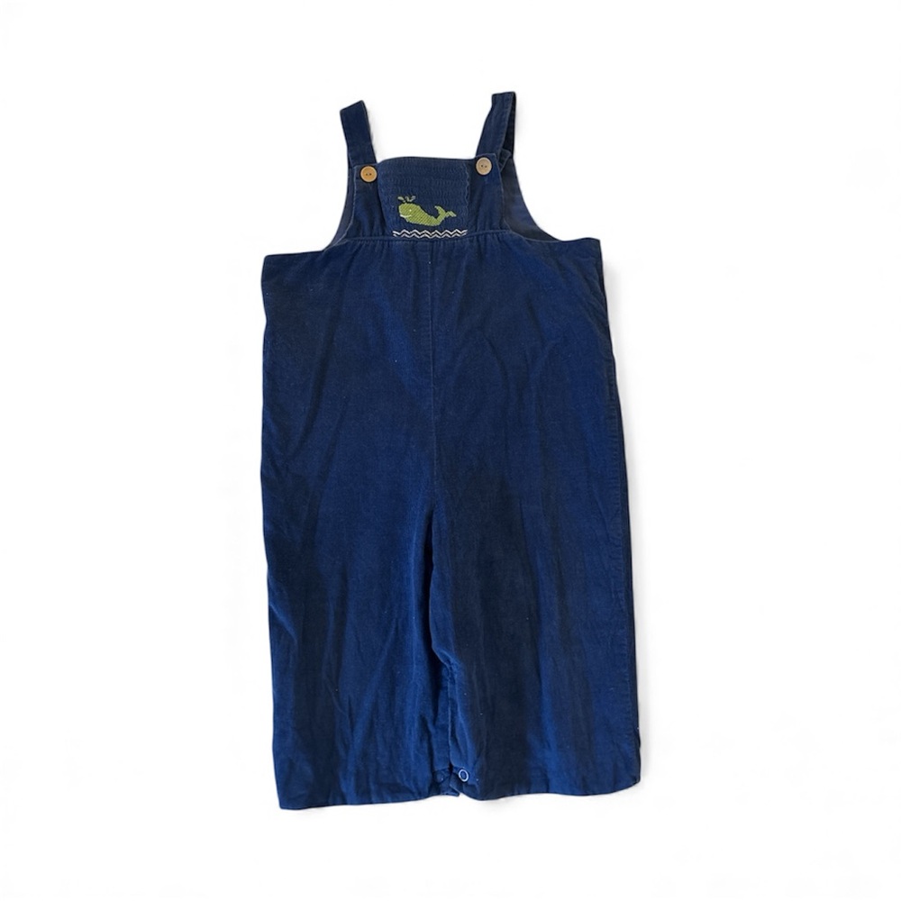 Little English Navy Overalls with Whale Embroidery